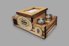 Cafe ve Restoran için Doğal Ahşap Menaj Takımı (Şekerlik, Peçetelik, Sosluk) - Model 2