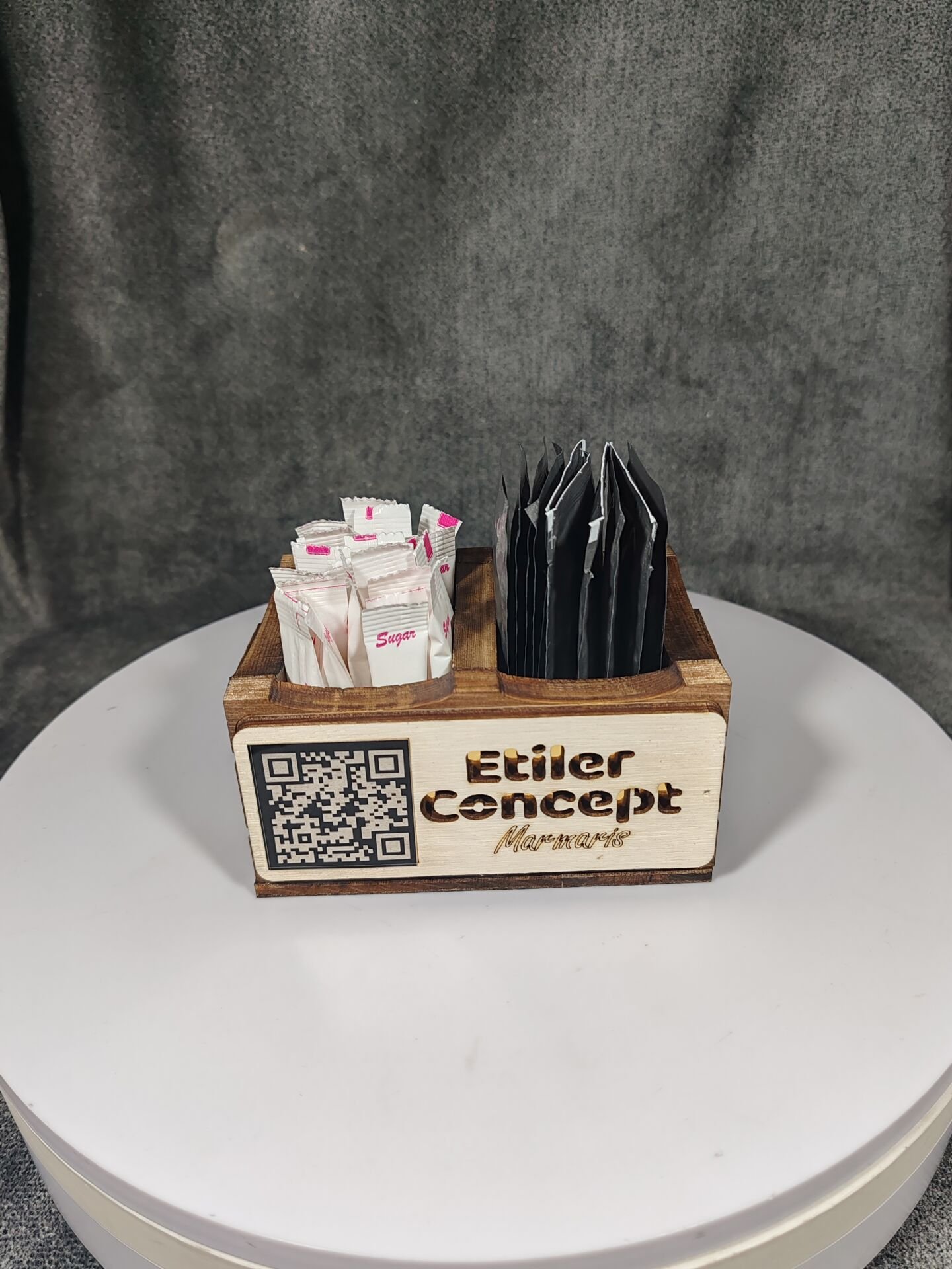 Cafe ve Restoran için Doğal Ahşap Menaj Takımı (Şekerlik, Peçetelik, Sosluk) - Model 2