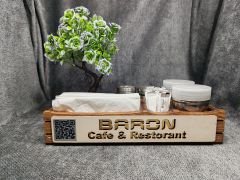 Cafe ve Restoran için Doğal Ahşap Menaj Takımı (Şekerlik, Peçetelik, Sosluk) - Model 8