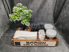 Cafe ve Restoran için Doğal Ahşap Menaj Takımı (Şekerlik, Peçetelik, Sosluk) - Model 8