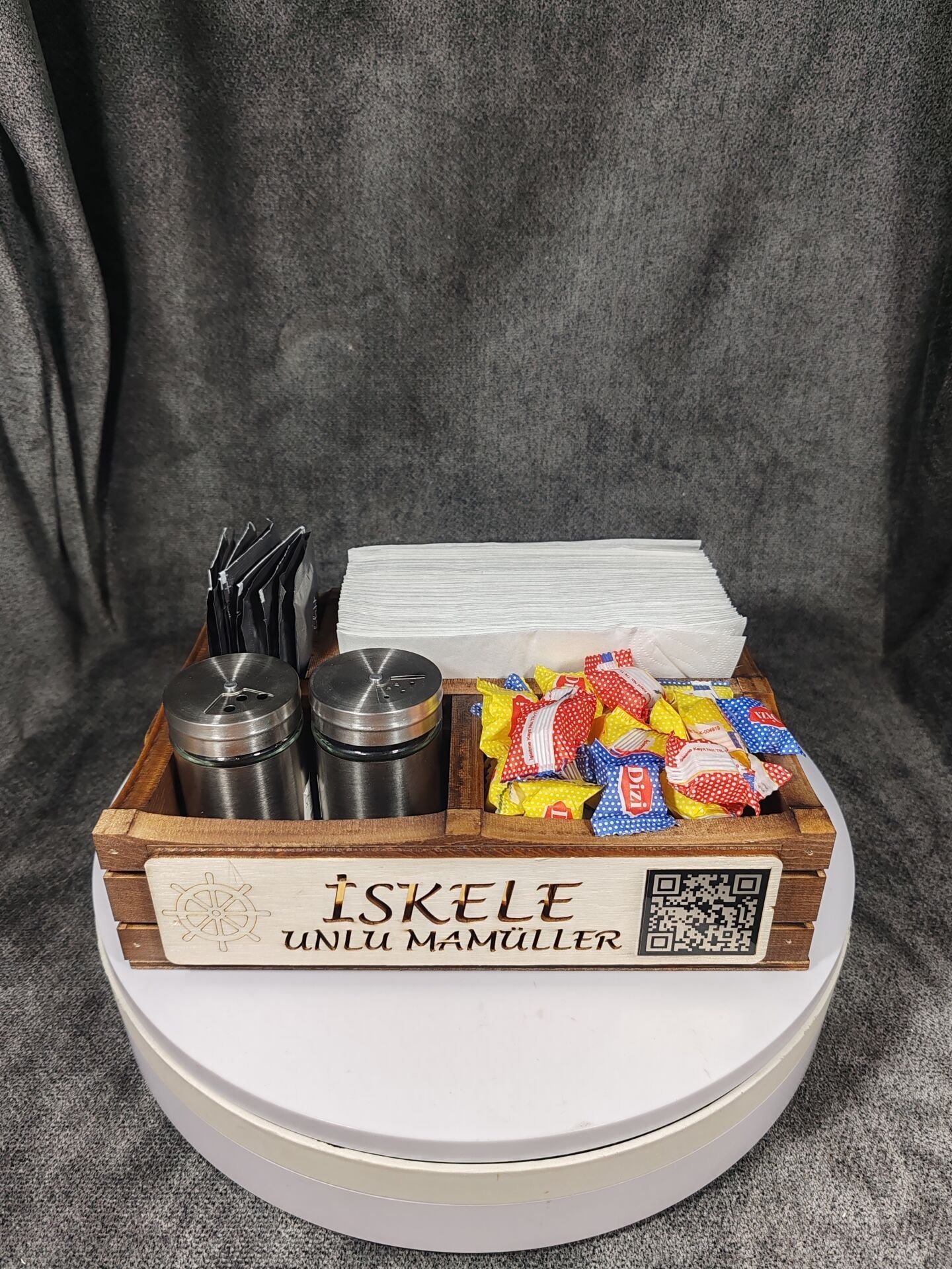 Cafe ve Restoran için Doğal Ahşap Menaj Takımı (Şekerlik, Peçetelik, Sosluk) - Model 8