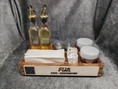 Cafe ve Restoran için Doğal Ahşap Menaj Takımı (Şekerlik, Peçetelik, Sosluk) - Model 7