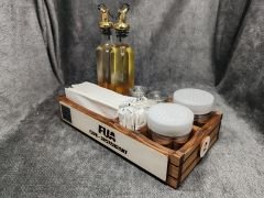 Cafe ve Restoran için Doğal Ahşap Menaj Takımı (Şekerlik, Peçetelik, Sosluk) - Model 7