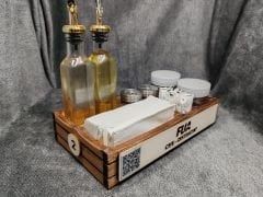 Cafe ve Restoran için Doğal Ahşap Menaj Takımı (Şekerlik, Peçetelik, Sosluk) - Model 7