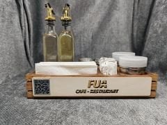 Cafe ve Restoran için Doğal Ahşap Menaj Takımı (Şekerlik, Peçetelik, Sosluk) - Model 7