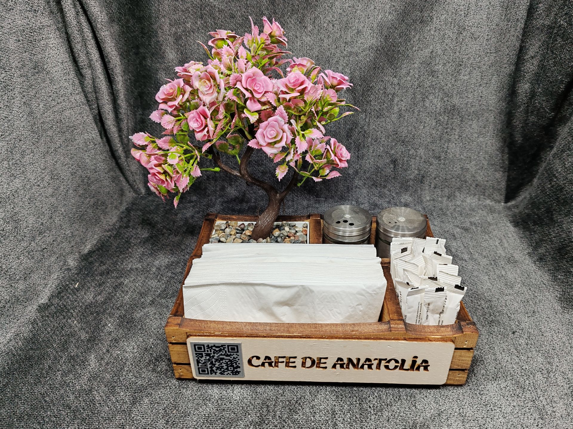 Cafe ve Restoran için Doğal Ahşap Menaj Takımı (Şekerlik, Peçetelik, Sosluk) - Model 6