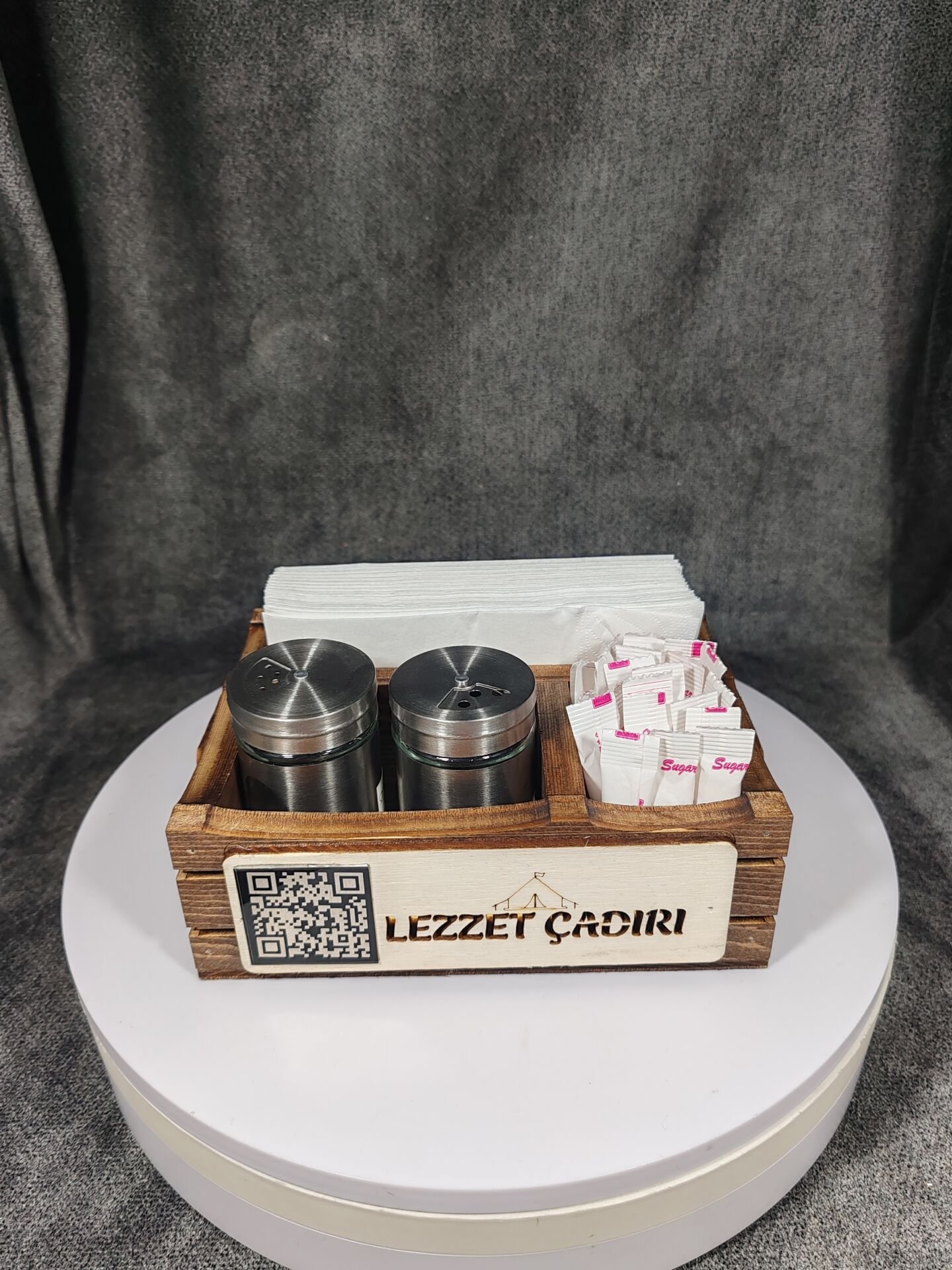 Cafe ve Restoran için Doğal Ahşap Menaj Takımı (Şekerlik, Peçetelik, Sosluk) - Model 6