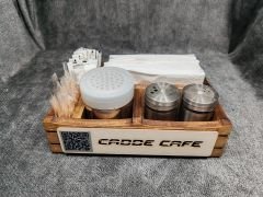 Cafe ve Restoran için Doğal Ahşap Menaj Takımı (Şekerlik, Peçetelik, Sosluk) - Model 5