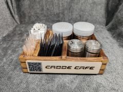 Cafe ve Restoran için Doğal Ahşap Menaj Takımı (Şekerlik, Peçetelik, Sosluk) - Model 5