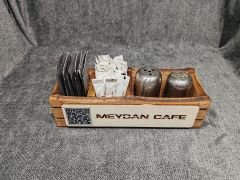 Cafe ve Restoran için Doğal Ahşap Menaj Takımı (Şekerlik, Peçetelik, Sosluk) - Model 3