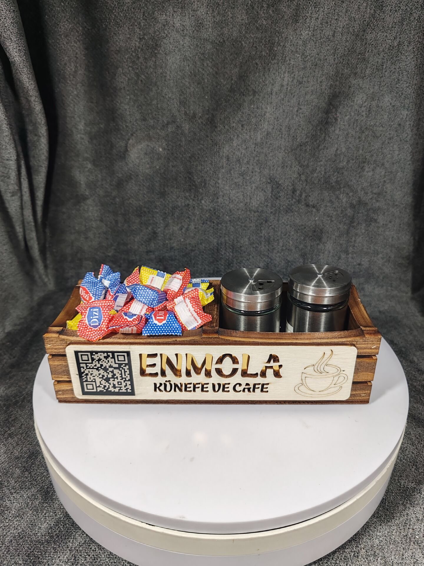 Cafe ve Restoran için Doğal Ahşap Menaj Takımı (Şekerlik, Peçetelik, Sosluk) - Model 3