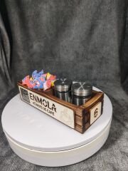 Cafe ve Restoran için Doğal Ahşap Menaj Takımı (Şekerlik, Peçetelik, Sosluk) - Model 3