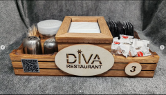 Cafe ve Restoran için Doğal Ahşap Dispenser Menaj Takımı - Çift Taraflı Geniş  - Model 14