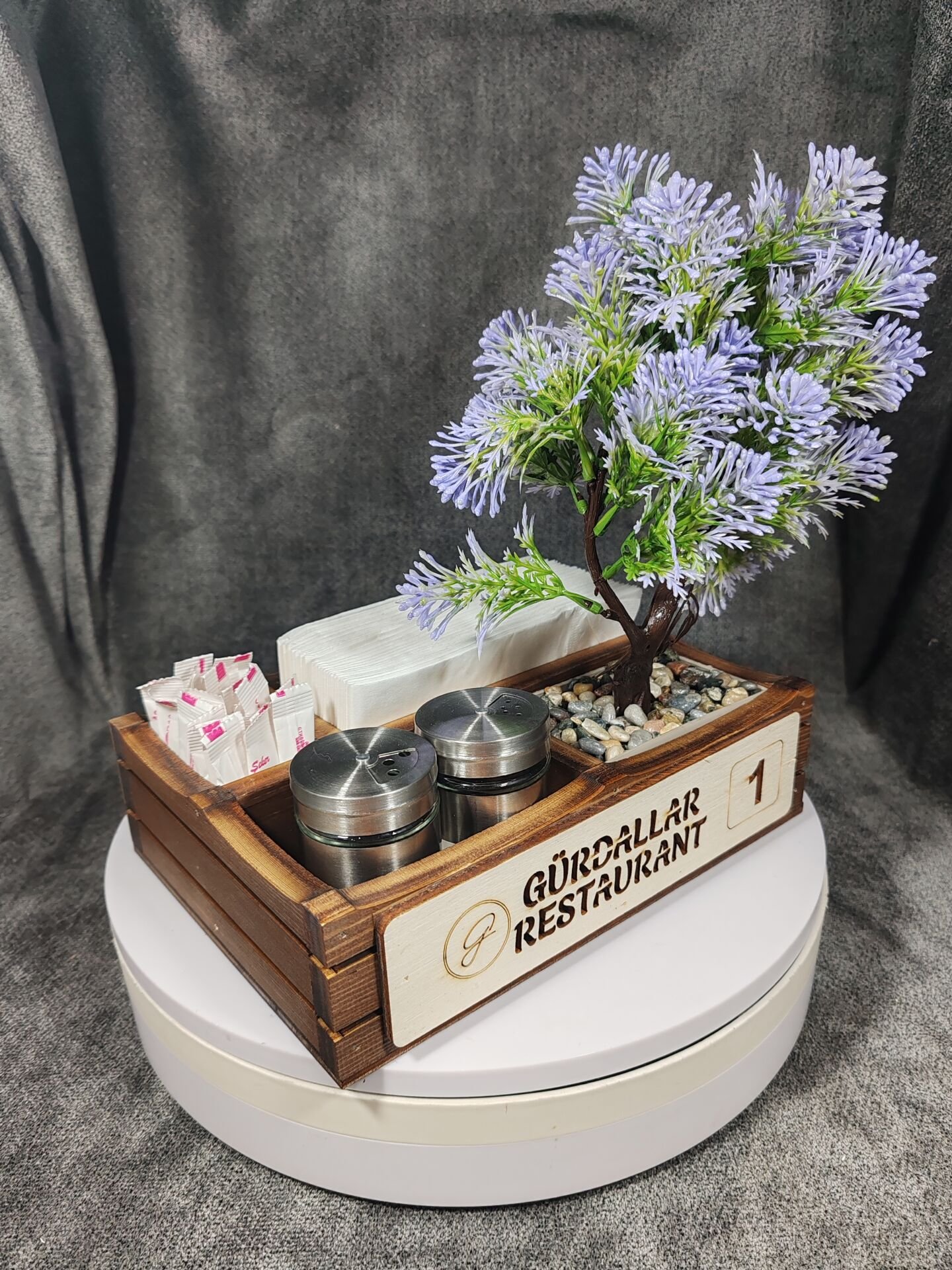 Cafe ve Restoran için Doğal Ahşap Menaj Takımı (Şekerlik, Peçetelik, Sosluk) - Model 9