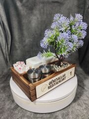 Cafe ve Restoran için Doğal Ahşap Menaj Takımı (Şekerlik, Peçetelik, Sosluk) - Model 9