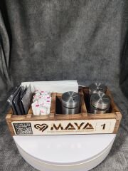 Cafe ve Restoran için Doğal Ahşap Menaj Takımı (Şekerlik, Peçetelik, Sosluk) - Model 10