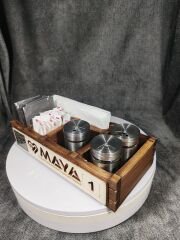 Cafe ve Restoran için Doğal Ahşap Menaj Takımı (Şekerlik, Peçetelik, Sosluk) - Model 10