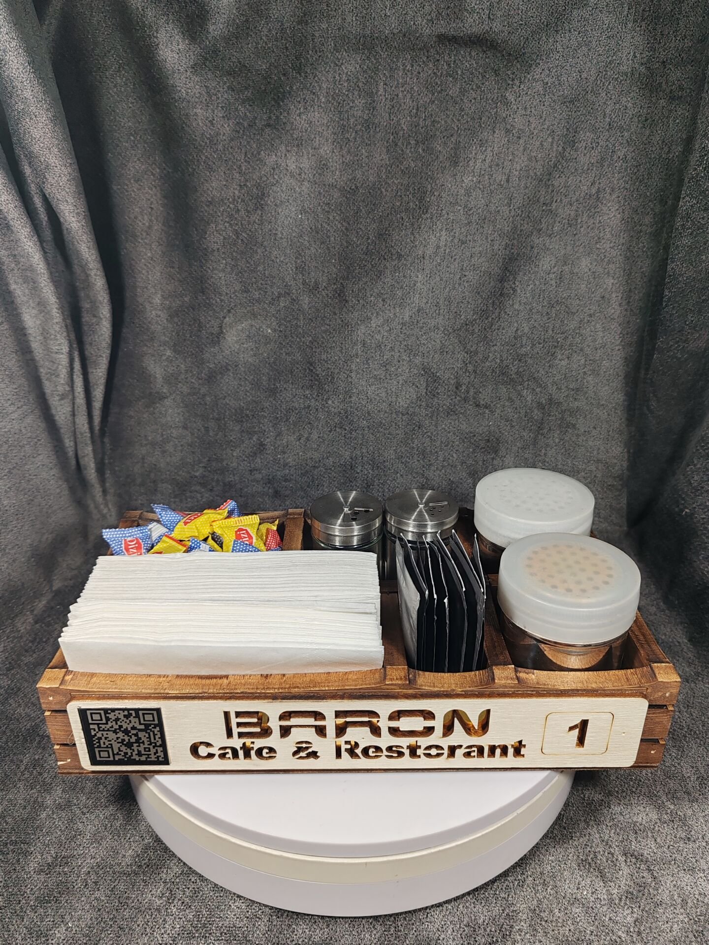 Cafe ve Restoran için Doğal Ahşap Menaj Takımı (Şekerlik, Peçetelik, Sosluk) - Model 12