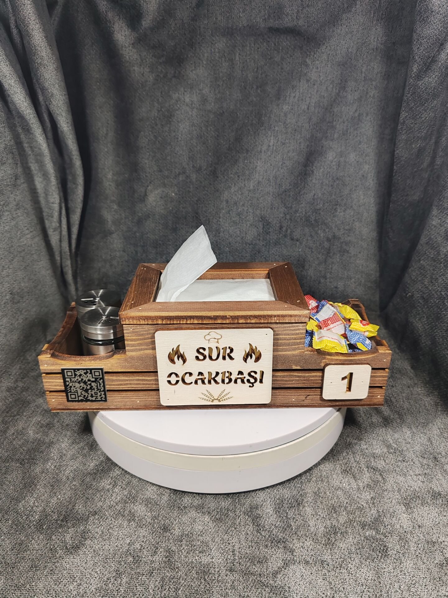 Cafe ve Restoran için Doğal Ahşap Menaj Takımı (Şekerlik, Peçetelik, Sosluk) - Model 15