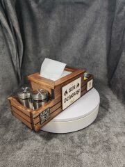 Cafe ve Restoran için Doğal Ahşap Menaj Takımı (Şekerlik, Peçetelik, Sosluk) - Model 15