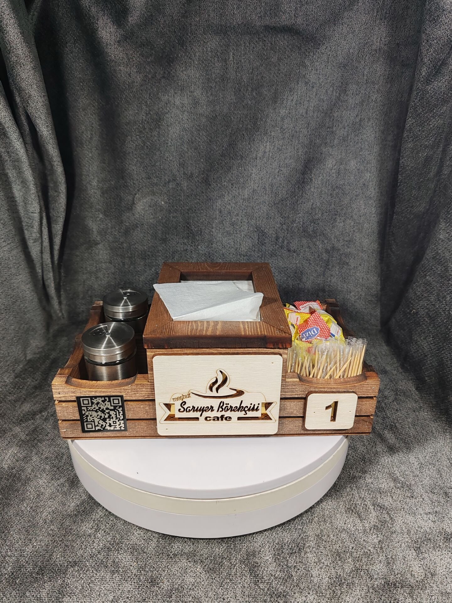 Cafe ve Restoran için Doğal Ahşap Menaj Takımı (Şekerlik, Peçetelik, Sosluk) - Model 16