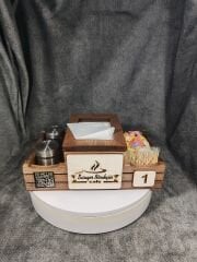 Cafe ve Restoran için Doğal Ahşap Menaj Takımı (Şekerlik, Peçetelik, Sosluk) - Model 16