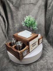 Cafe ve Restoran için Doğal Ahşap Menaj Takımı (Şekerlik, Peçetelik, Sosluk) - Model 17