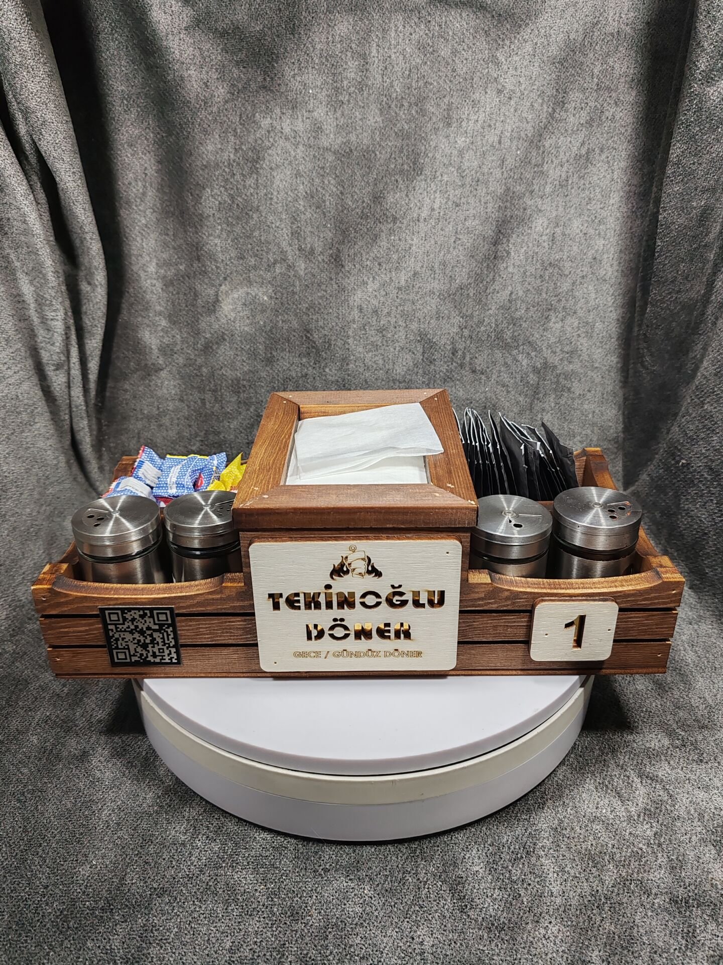 Cafe ve Restoran için Doğal Ahşap Menaj Takımı (Şekerlik, Peçetelik, Sosluk) - Model 18