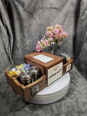 Cafe ve Restoran için Doğal Ahşap Menaj Takımı (Şekerlik, Peçetelik, Sosluk) - Model 19