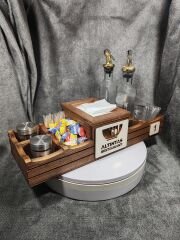 Cafe ve Restoran için Doğal Ahşap Menaj Takımı (Şekerlik, Peçetelik, Sosluk) - Model 20