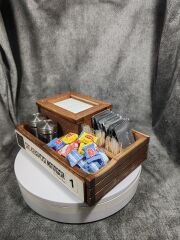 Cafe ve Restoran için Doğal Ahşap Menaj Takımı (Şekerlik, Peçetelik, Sosluk) - Model 22