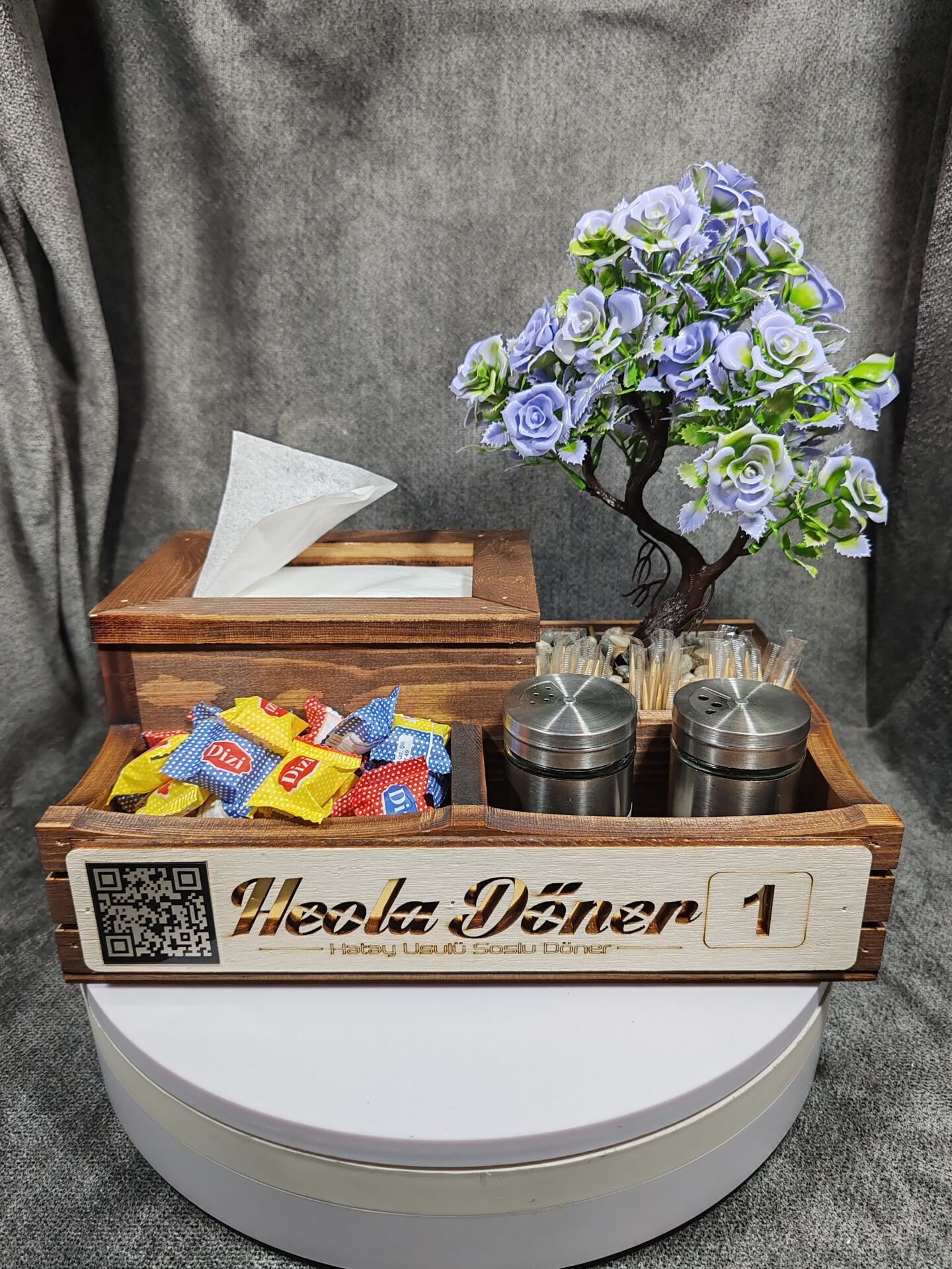 Cafe ve Restoran için Doğal Ahşap Menaj Takımı (Şekerlik, Peçetelik, Sosluk) - Model 23