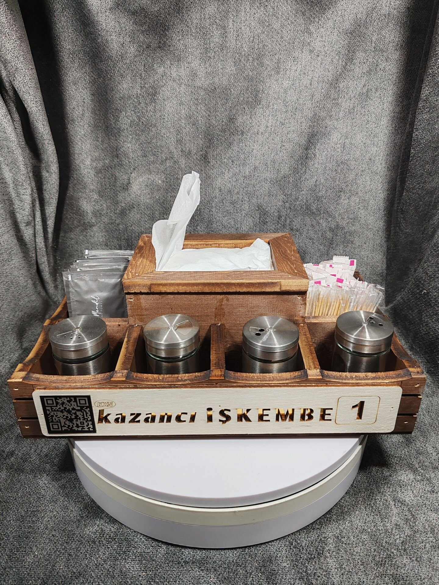 Cafe ve Restoran için Doğal Ahşap Menaj Takımı (Şekerlik, Peçetelik, Sosluk) - Model 24