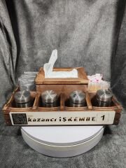 Cafe ve Restoran için Doğal Ahşap Menaj Takımı (Şekerlik, Peçetelik, Sosluk) - Model 24