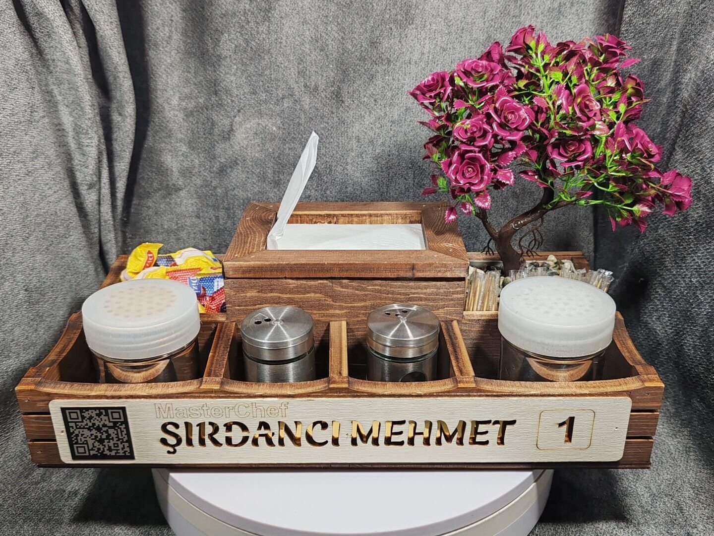 Cafe ve Restoran için Doğal Ahşap Menaj Takımı (Şekerlik, Peçetelik, Sosluk) - Model 25