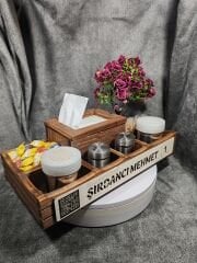 Cafe ve Restoran için Doğal Ahşap Menaj Takımı (Şekerlik, Peçetelik, Sosluk) - Model 25